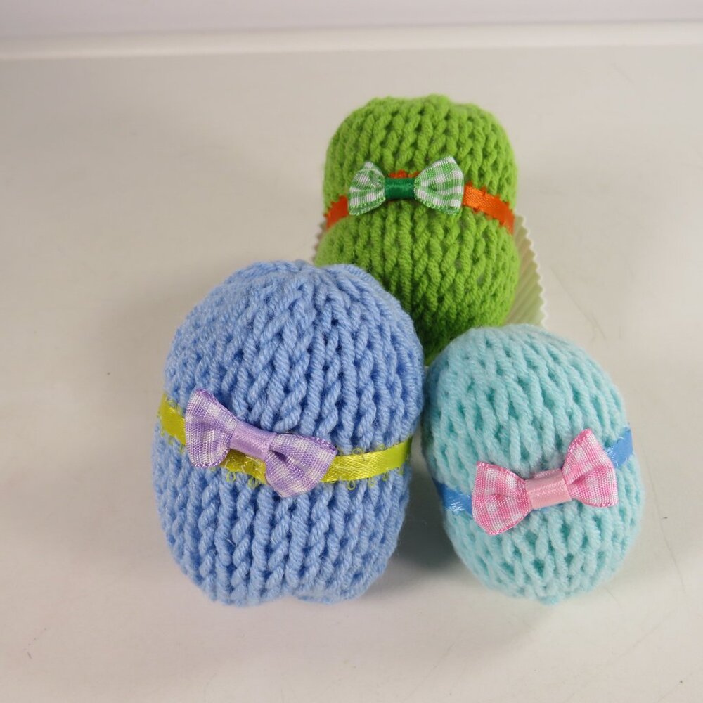 Hand Knit Easter Eggs with hand sewn accents (NO GLUE) all fabric BOW TIE